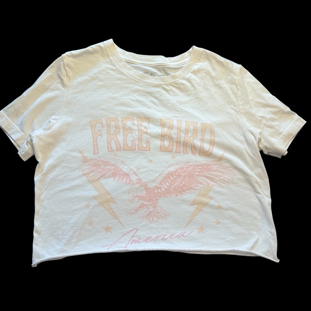 Golden Rose Free Bird Graphic Cream Crop Top Women Small EUC